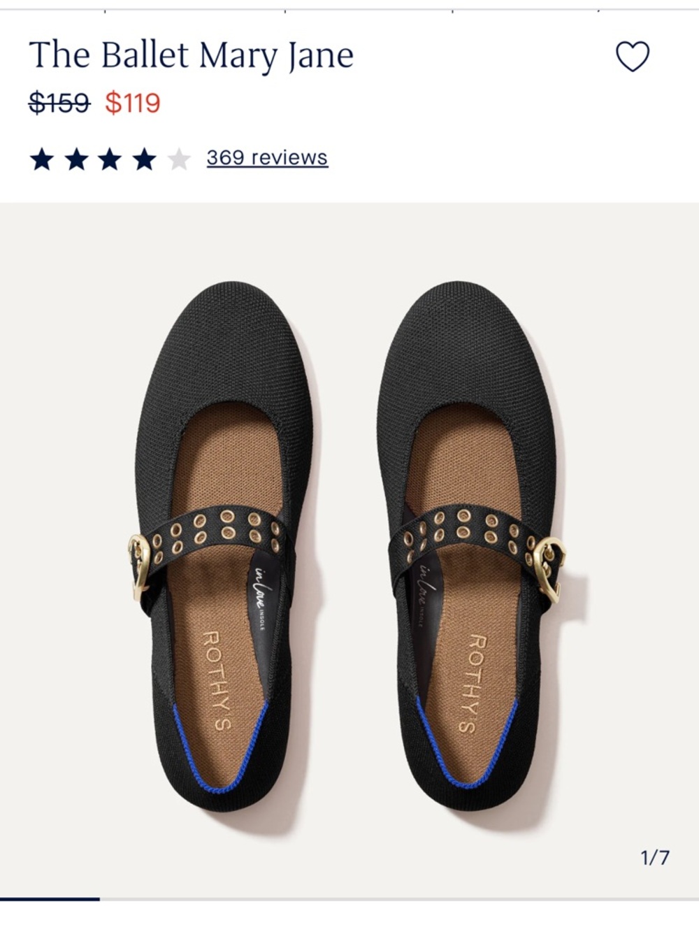 Rothy's Black Mary Jane Flats with Gold Buckle